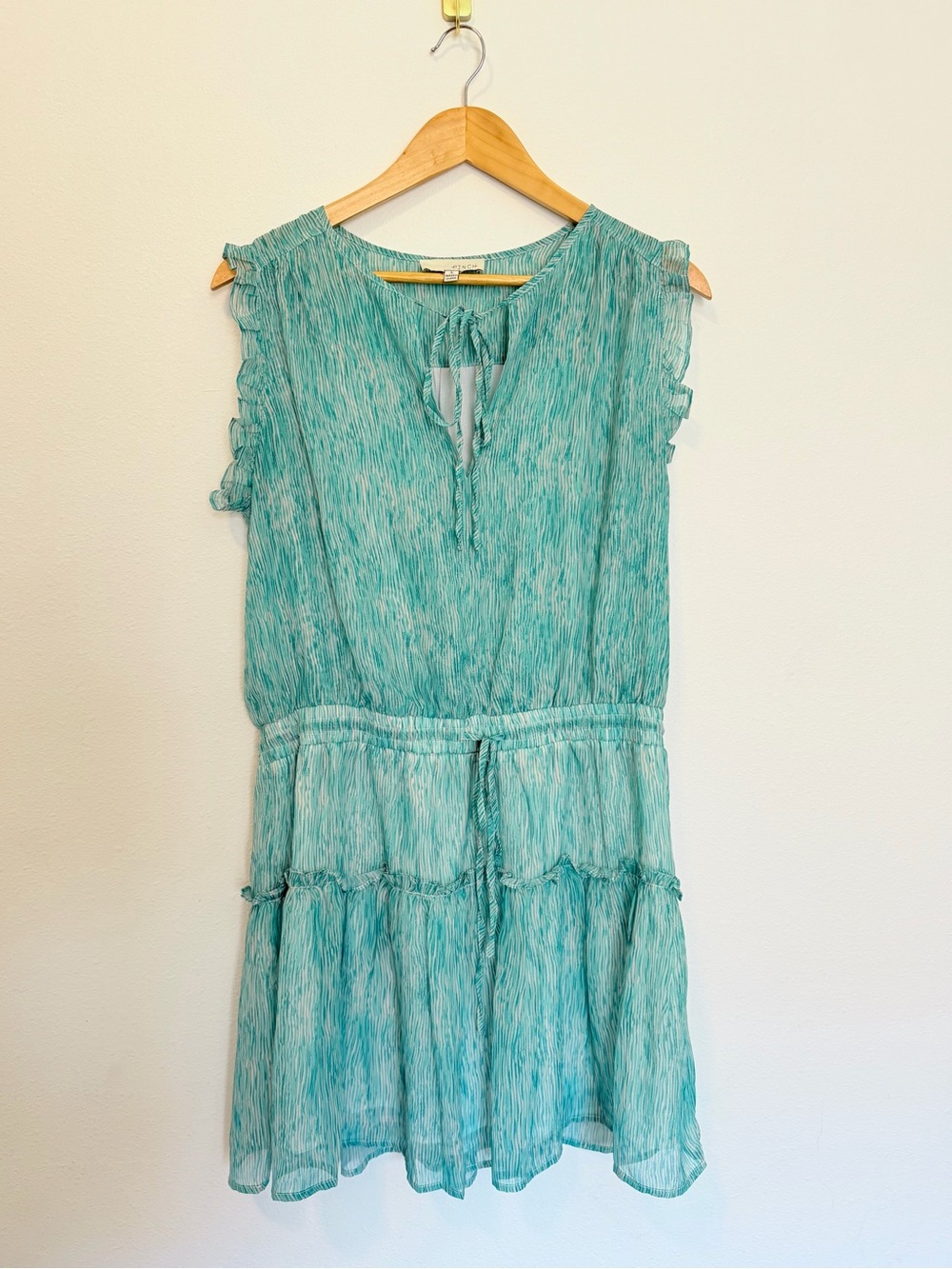 Pinch Aqua Ruffle Tiered Mini Dress Size Large Boho Resort Style Dress - Picture 2 of 6